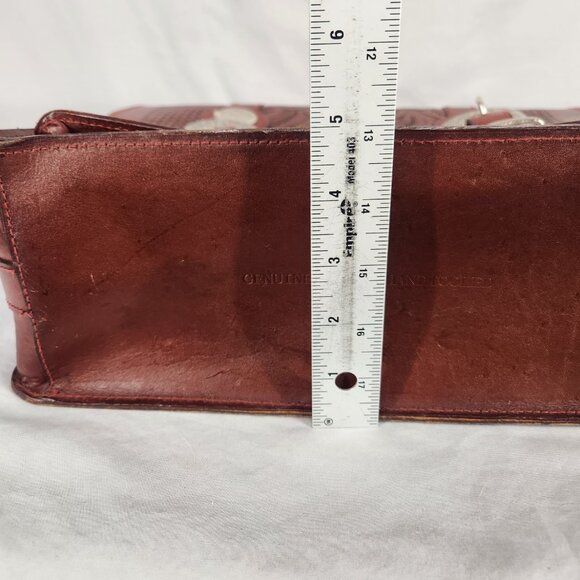 Nacona Leather Shoulder Satchel Briefcase Messenger Bag Western Tooled Buckles - Picture 11 of 11